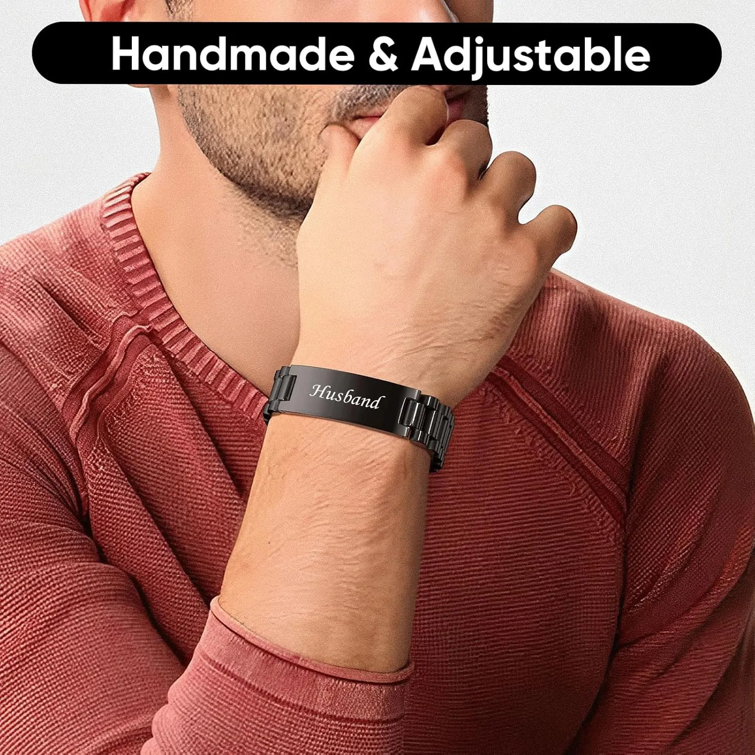 VNOX Masculine Watch Band Stainless Steel Link Bracelet Personalized Jewelry Gift for Men DAD Father Husband Boyfriend