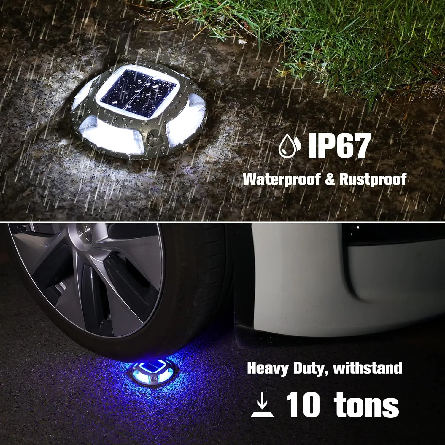 VOLISUN Solar Driveway Lights Dock Marine Lights 4 Pack,2 Colors in 1,Outdoor LED Deck Lights,Solar Powered Waterproof Warning Step Lights for Driveway Sidewalk Pathway (Blue/White)