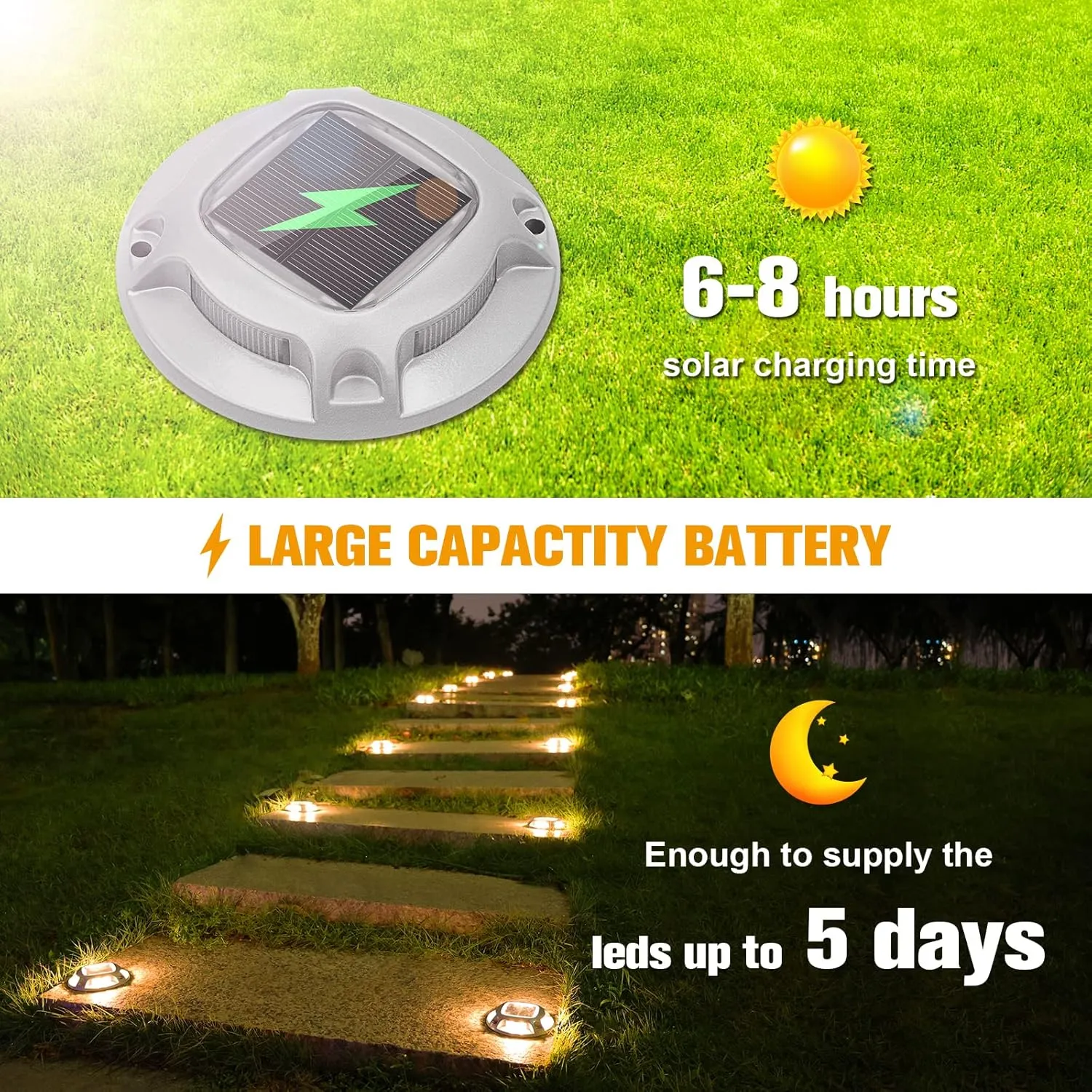 VOLISUN Solar Driveway Lights Dock Marine Lights 4 Pack,2 Colors in 1,Outdoor LED Deck Lights,Solar Powered Waterproof Warning Step Lights for Driveway Sidewalk Pathway (White/Warm White)