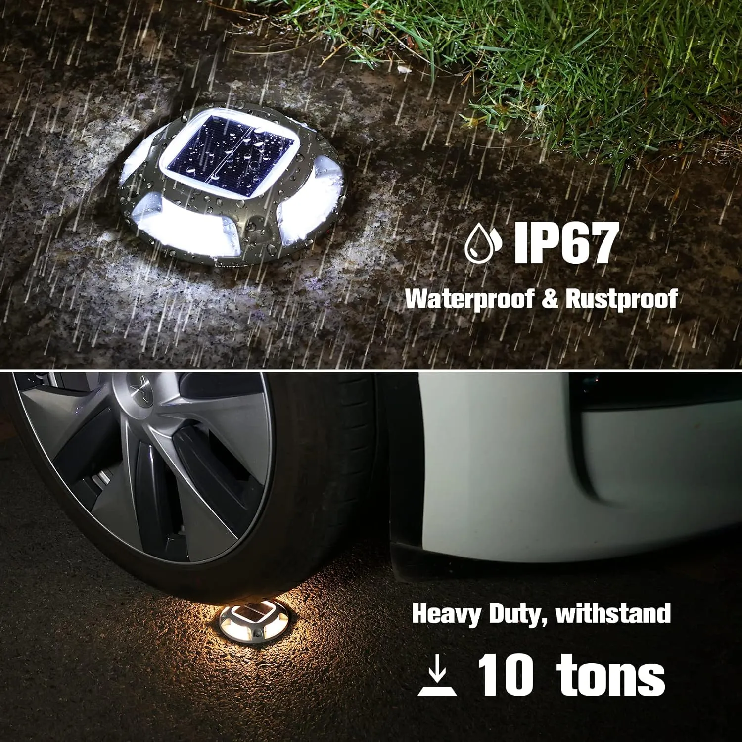 VOLISUN Solar Driveway Lights Dock Marine Lights 4 Pack,2 Colors in 1,Outdoor LED Deck Lights,Solar Powered Waterproof Warning Step Lights for Driveway Sidewalk Pathway (White/Warm White)