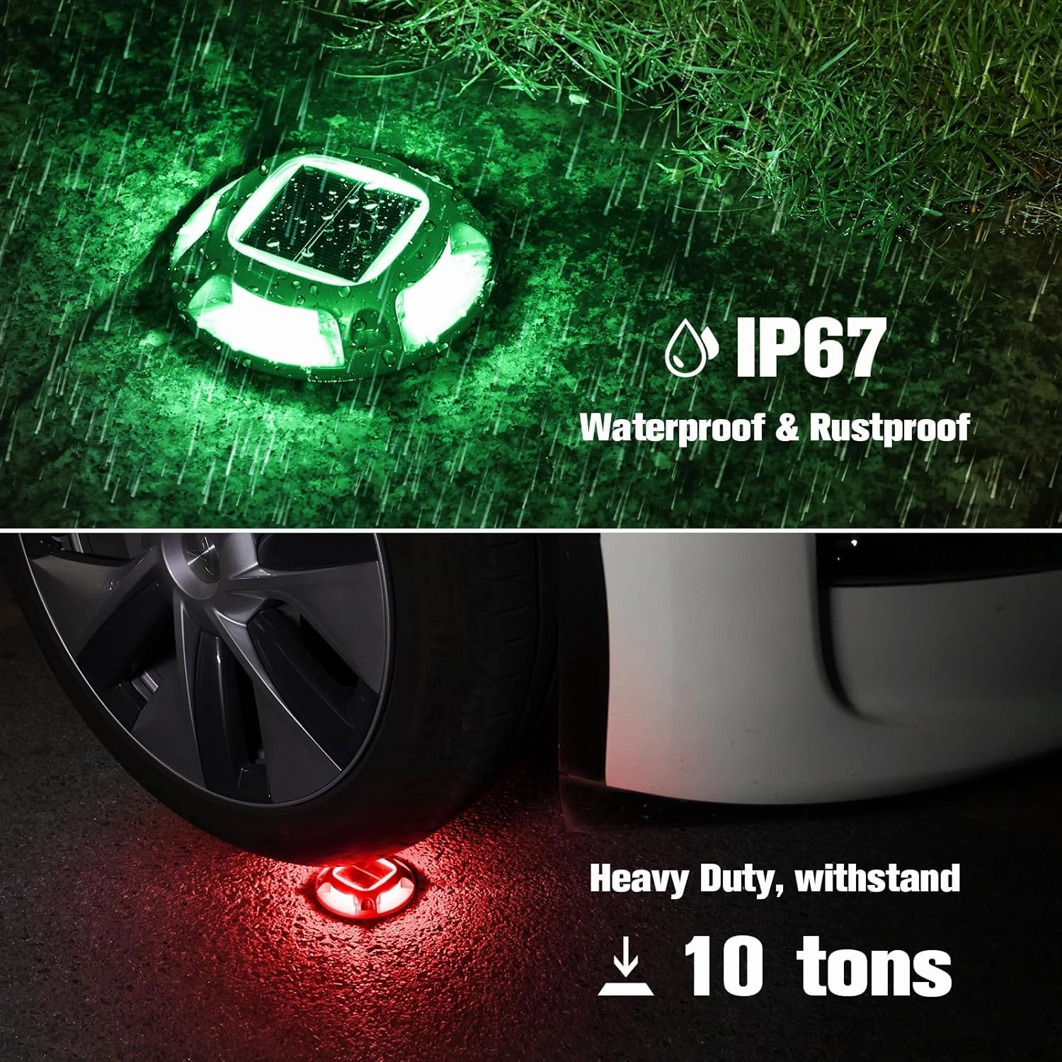 VOLISUN Christmas Solar Driveway Lights Dock Marine Lights 4 Pack,2 Colors in 1,Outdoor LED Deck Lights,Solar Powered Waterproof Warning Step Lights for Driveway Sidewalk Pathway (Red/Green)