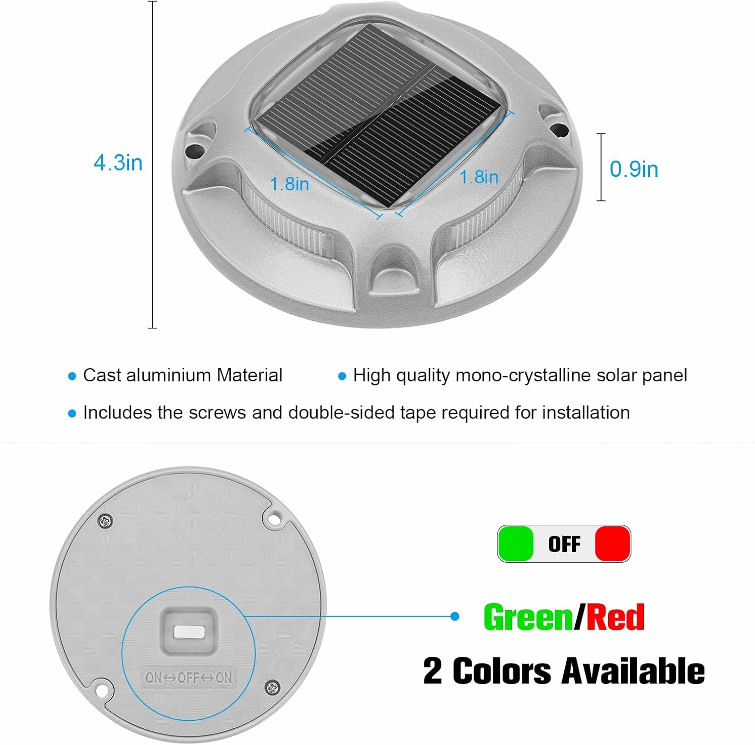 VOLISUN Christmas Solar Driveway Lights Dock Marine Lights 4 Pack,2 Colors in 1,Outdoor LED Deck Lights,Solar Powered Waterproof Warning Step Lights for Driveway Sidewalk Pathway (Red/Green)