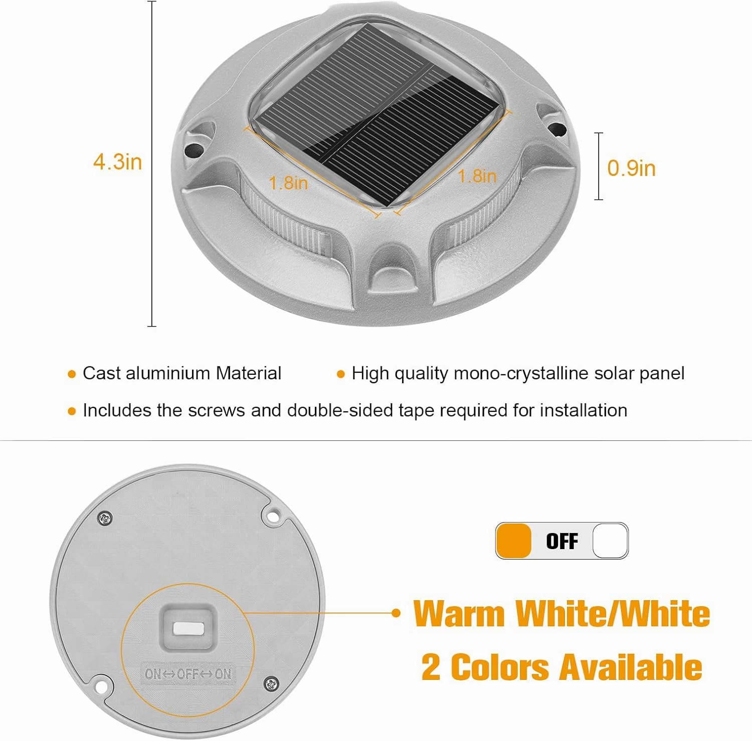 VOLISUN Solar Driveway Dock Marine Lights 8-Pack,2 Colors in 1,Outdoor LED Deck Lights,Solar Powered Waterproof Warning Step Light for Driveway Sidewalk Pathway (White/Warm White)