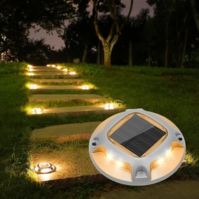 VOLISUN Solar Driveway Dock Marine Lights 8-Pack,2 Colors in 1,Outdoor LED Deck Lights,Solar Powered Waterproof Warning Step Light for Driveway Sidewalk Pathway (White/Warm White)