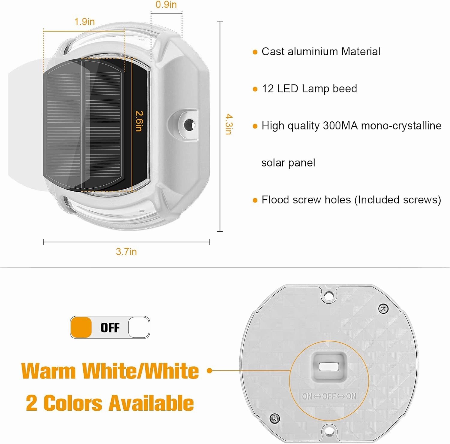 VOLISUN Solar Driveway Lights 16 Pack, 2 Colors in 1, Waterproof Outdoor Warning Step Lights for Dock, Deck, Sidewalk, Pathway (White/Warm White)