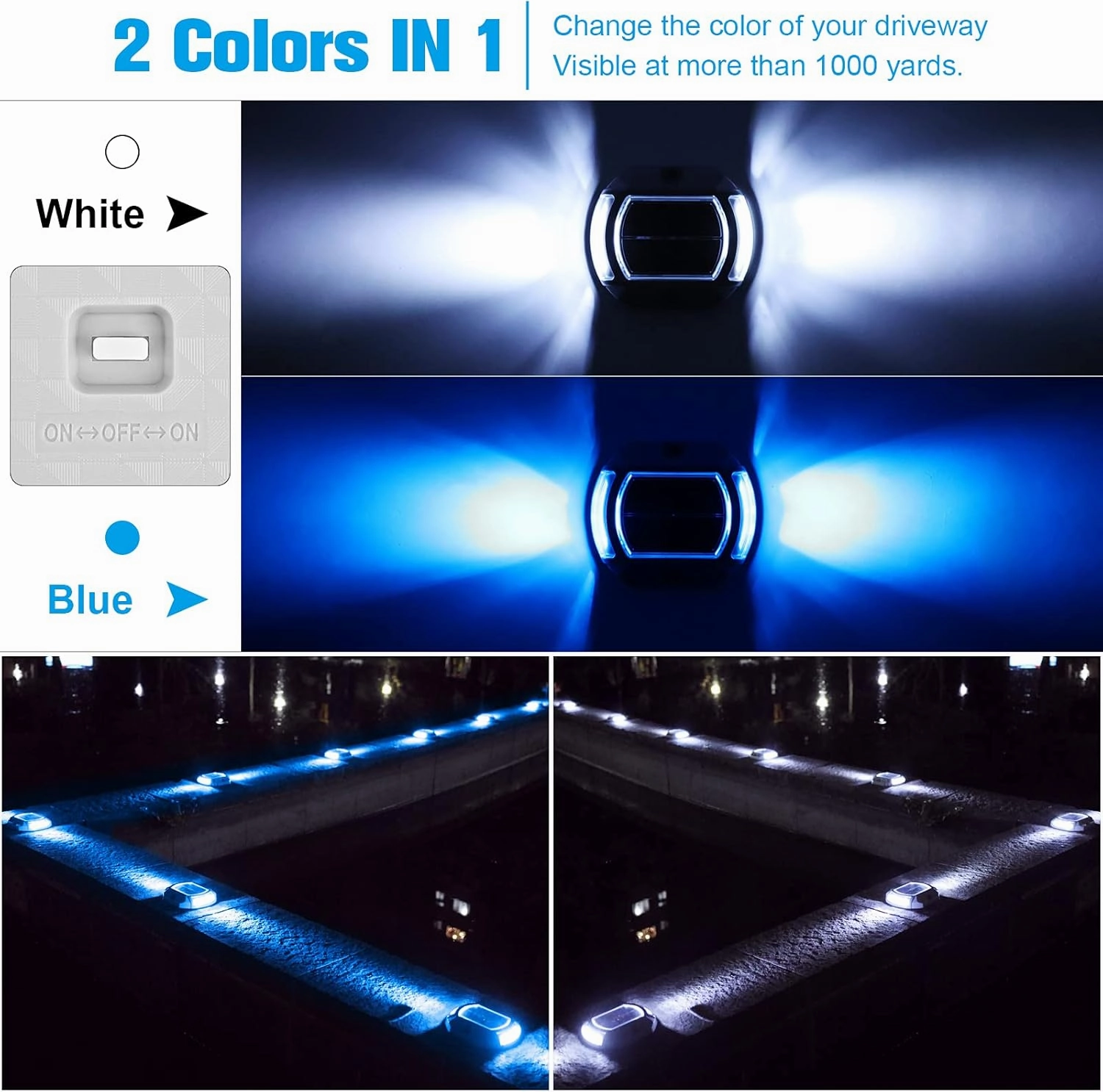 VOLISUN Solar Driveway Lights - 16 Pack, 2 Colors, LED Solar Powered Waterproof Outdoor Warning Step Lights for Driveway, Sidewalk, Pathway