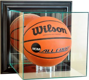 Wall Mounted Basketball Display Case | Made of UV Protected Glass | Real Wood Moulding | Arrives Ready to Hang (Black)