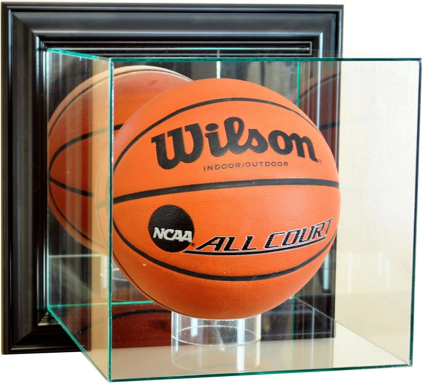 Wall Mounted Basketball Display Case | Made of UV Protected Glass | Real Wood Moulding | Arrives Ready to Hang (Black)