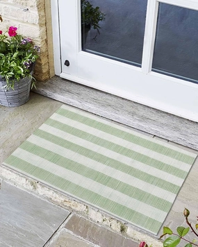 Welcome Doormat Sage Green Stripes Non-Slip Door Mats Entryway Rugs Retro Abstract Lines on Linen Washable Floor Mat for Living Room Bedroom Bathroom Entrance,18x30IN