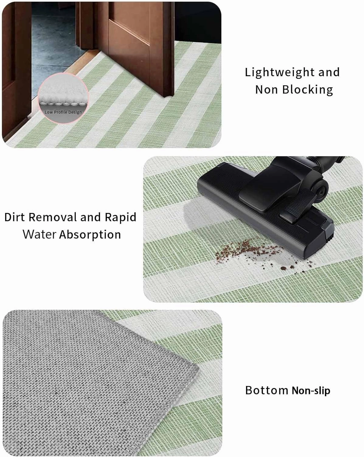 Welcome Doormat Sage Green Stripes Non-Slip Door Mats Entryway Rugs Retro Abstract Lines on Linen Washable Floor Mat for Living Room Bedroom Bathroom Entrance,18x30IN
