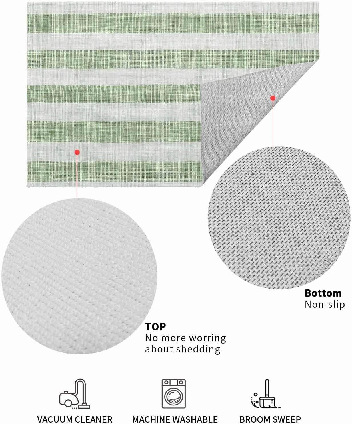 Welcome Doormat Sage Green Stripes Non-Slip Door Mats Entryway Rugs Retro Abstract Lines on Linen Washable Floor Mat for Living Room Bedroom Bathroom Entrance,18x30IN