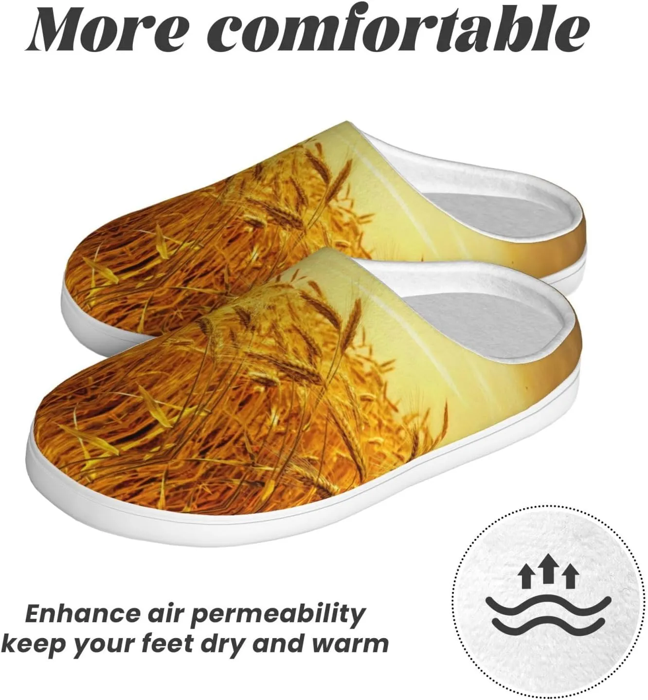 Wheat Field print Women's Soft Slippers House Shoes Comfortable Home Slippers Home Bedroom Shoes for Adults