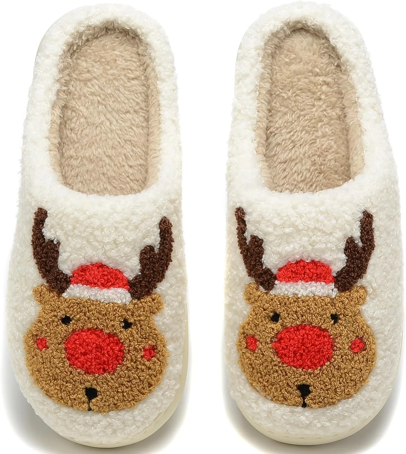 Women Christmas Elk Xmas Slippers: Red Moose Cute Cartoon Fuzzy Warm House Men Slippers Winter Soft Cozy Non-Slip Memory Foam Indoor Outdoor Shoes B(M) 5.5-10.5 D(M) 5-11