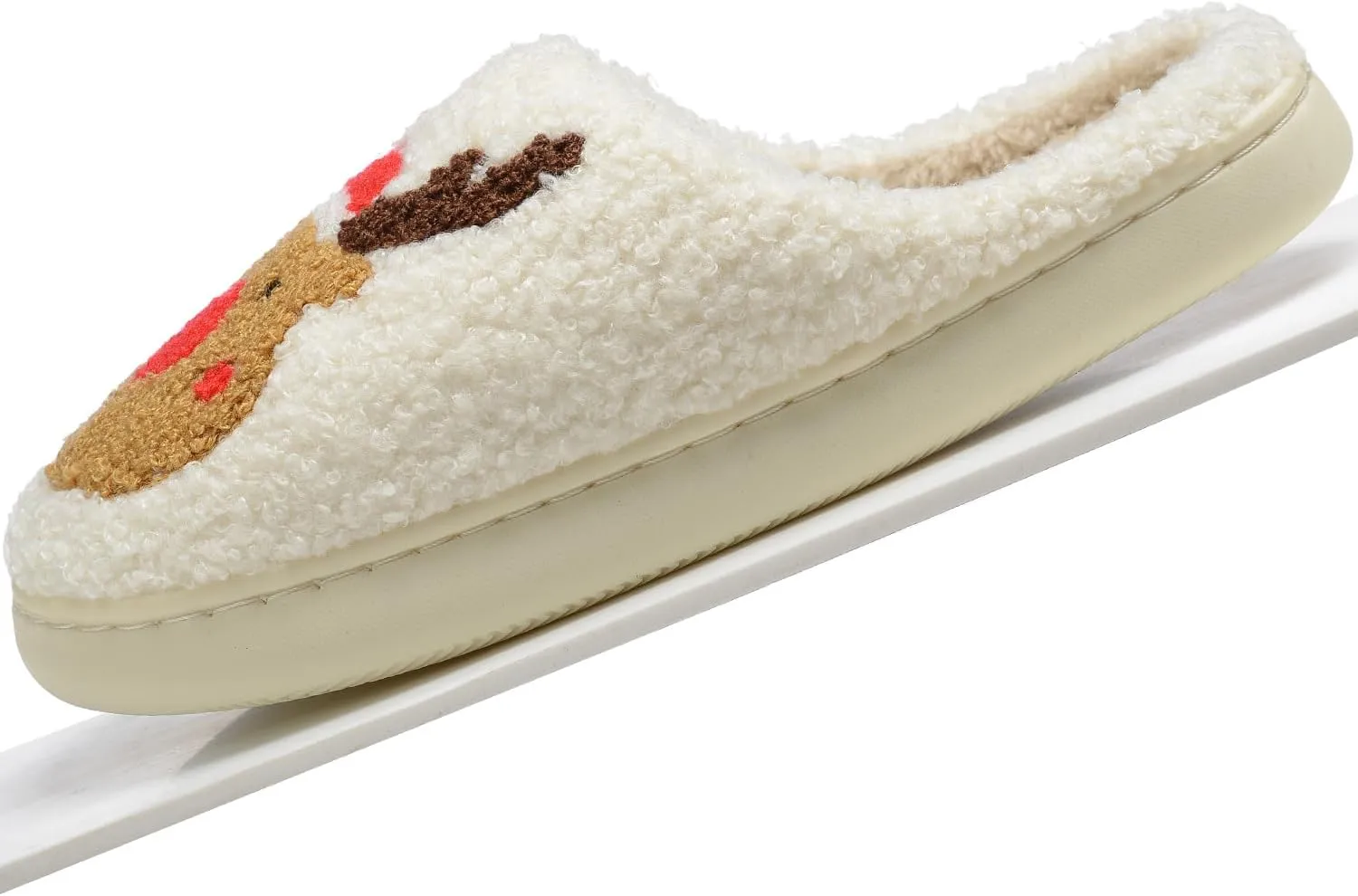 Women Christmas Elk Xmas Slippers: Red Moose Cute Cartoon Fuzzy Warm House Men Slippers Winter Soft Cozy Non-Slip Memory Foam Indoor Outdoor Shoes B(M) 5.5-10.5 D(M) 5-11