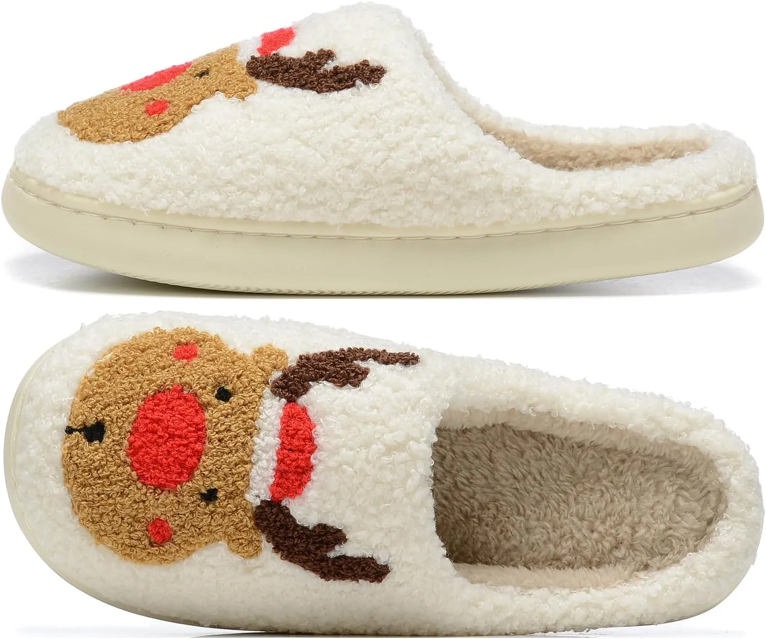 Women Christmas Elk Xmas Slippers: Red Moose Cute Cartoon Fuzzy Warm House Men Slippers Winter Soft Cozy Non-Slip Memory Foam Indoor Outdoor Shoes B(M) 5.5-10.5 D(M) 5-11