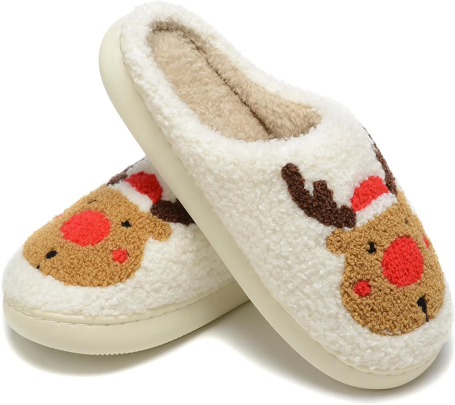 Women Christmas Elk Xmas Slippers: Red Moose Cute Cartoon Fuzzy Warm House Men Slippers Winter Soft Cozy Non-Slip Memory Foam Indoor Outdoor Shoes B(M) 5.5-10.5 D(M) 5-11