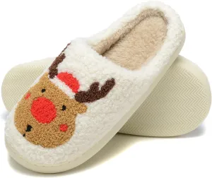 Women Christmas Elk Xmas Slippers: Red Moose Cute Cartoon Fuzzy Warm House Men Slippers Winter Soft Cozy Non-Slip Memory Foam Indoor Outdoor Shoes B(M) 5.5-10.5 D(M) 5-11