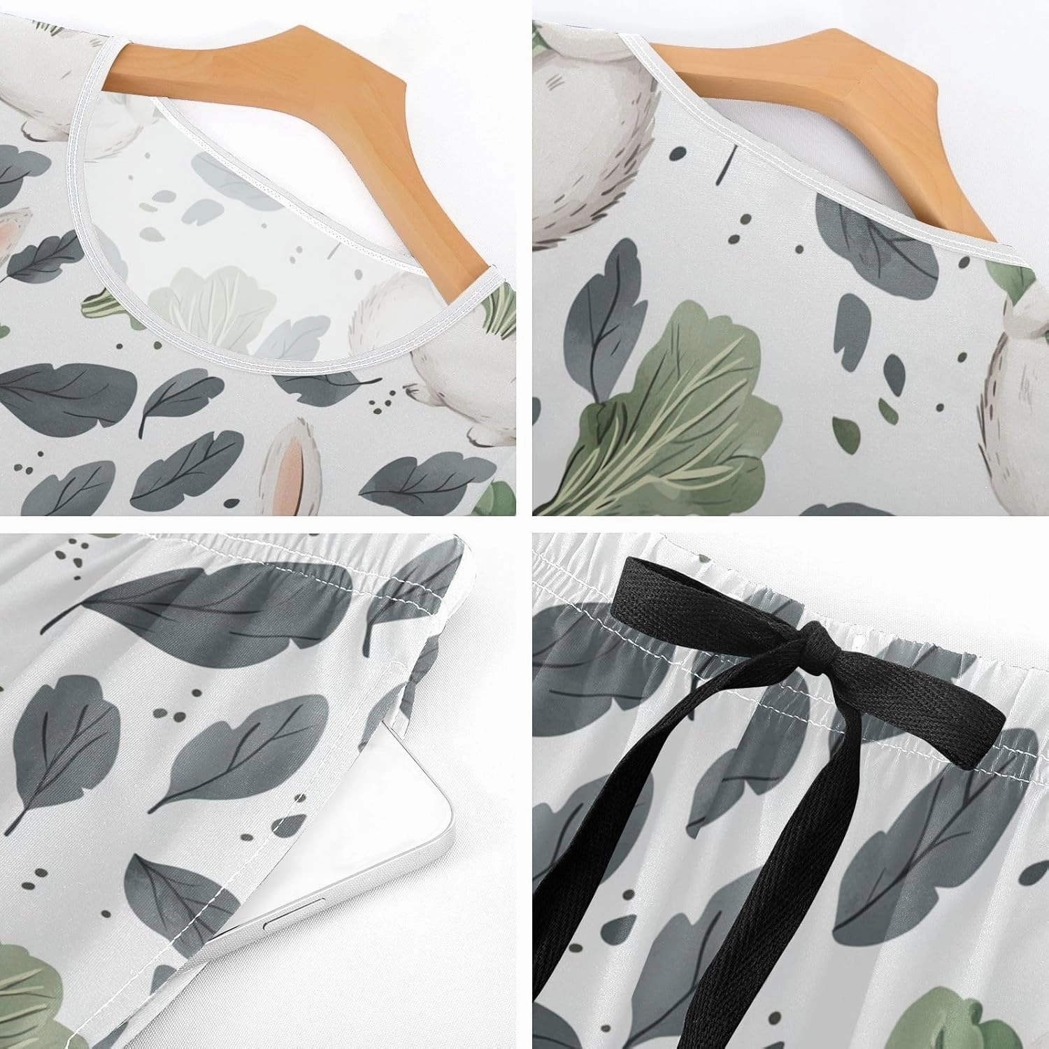 Women's Pajama Set Cute Bunny Cabbage Leaf Sleepwear Soft Pjs Lounge Sets Short Sleeve with Pockets S-XXL