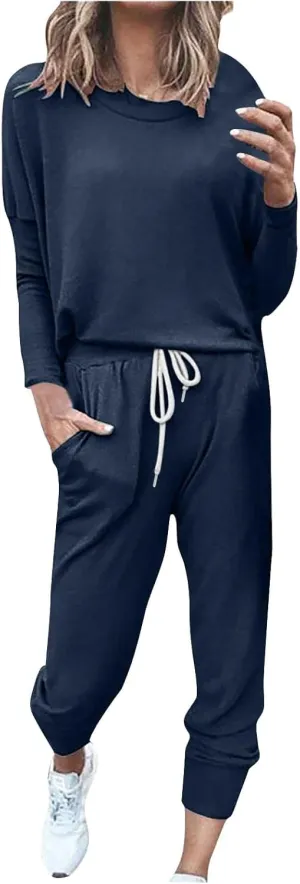 Womens 2 Piece Outfits Sweatsuit Set Oversized Tops and Long Pants Tracksuit Sweatsuits Long Sleeve Hoodie Matching