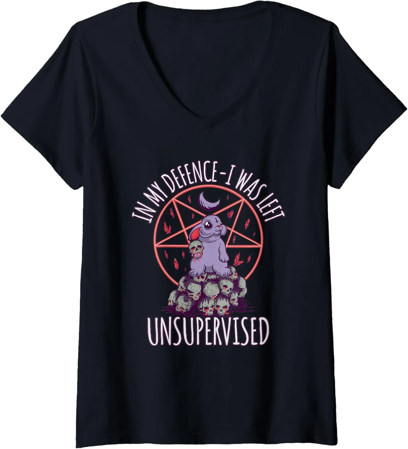 Womens Funny hell bunny cute pentagram goth grunge V-Neck T-Shirt