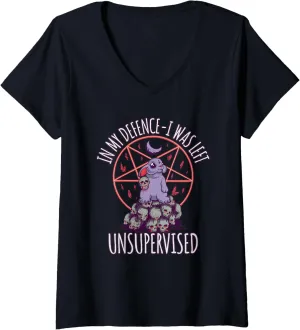 Womens Funny hell bunny cute pentagram goth grunge V-Neck T-Shirt