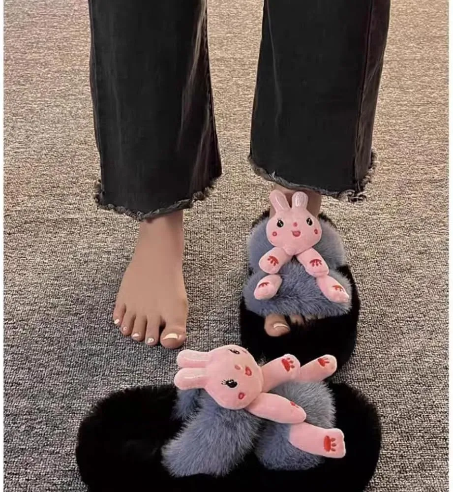 Women's Funny Plush Slippers Cozy Cute Kawaii Frog Animal Print Fuzzy Indoor Winter Bedroom Shoes