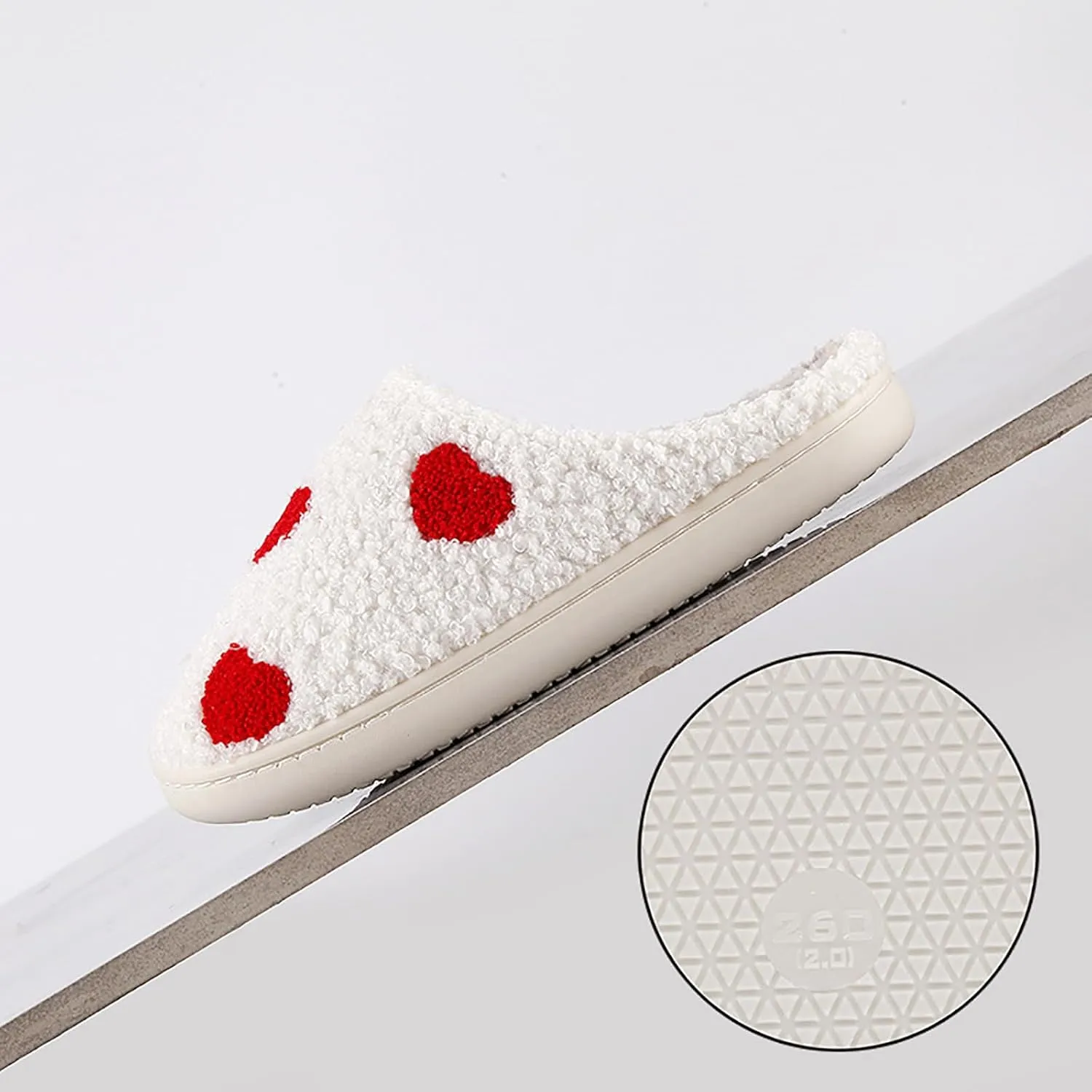 Women's Men's Cute Fuzzy Heart Slippers Memory Foam Fluffy Couple Slippers Cozy House Indoor Outdoor Shoes