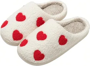 Women's Men's Cute Fuzzy Heart Slippers Memory Foam Fluffy Couple Slippers Cozy House Indoor Outdoor Shoes