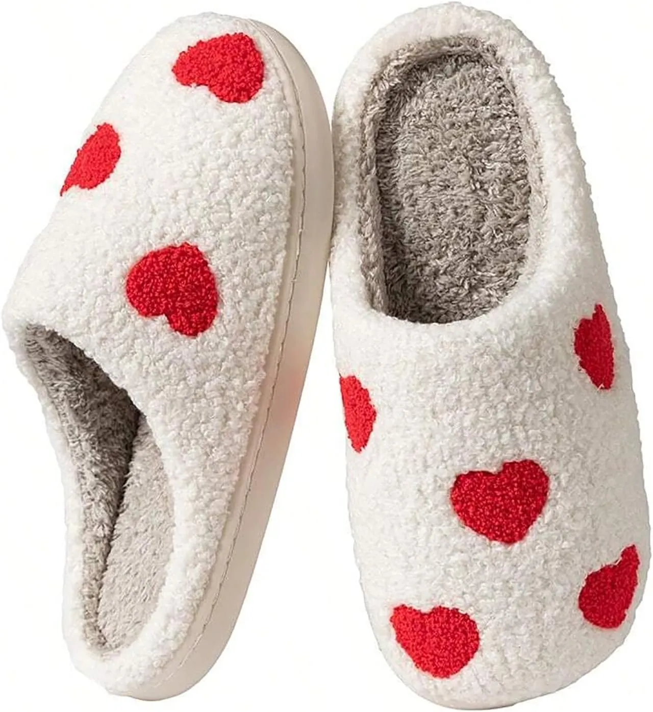 Women's Men's Cute Fuzzy Heart Slippers Memory Foam Fluffy Couple Slippers Cozy House Indoor Outdoor Shoes