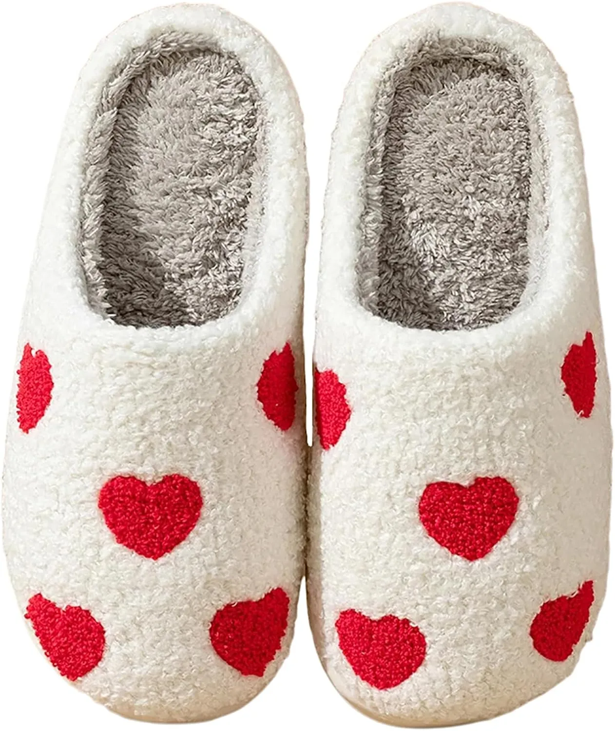 Women's Men's Cute Fuzzy Heart Slippers Memory Foam Fluffy Couple Slippers Cozy House Indoor Outdoor Shoes