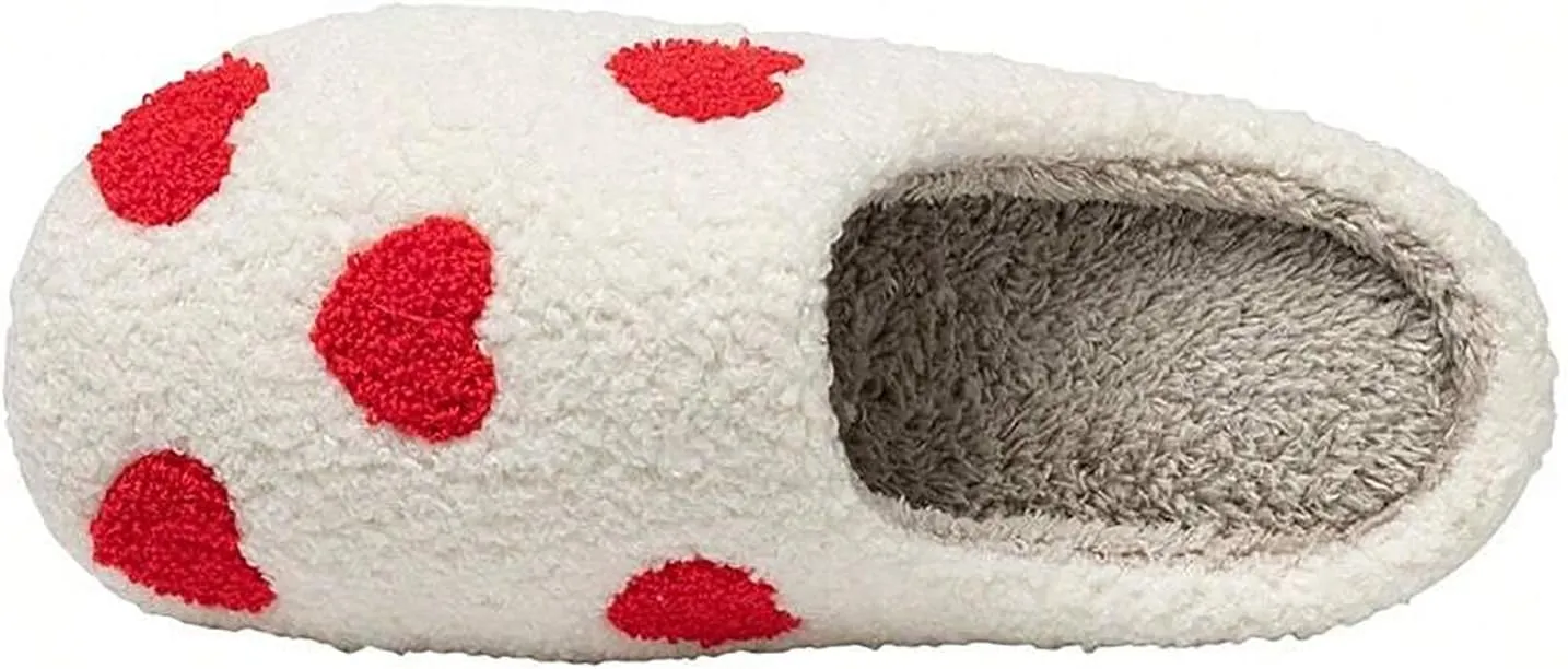 Women's Men's Cute Fuzzy Heart Slippers Memory Foam Fluffy Couple Slippers Cozy House Indoor Outdoor Shoes