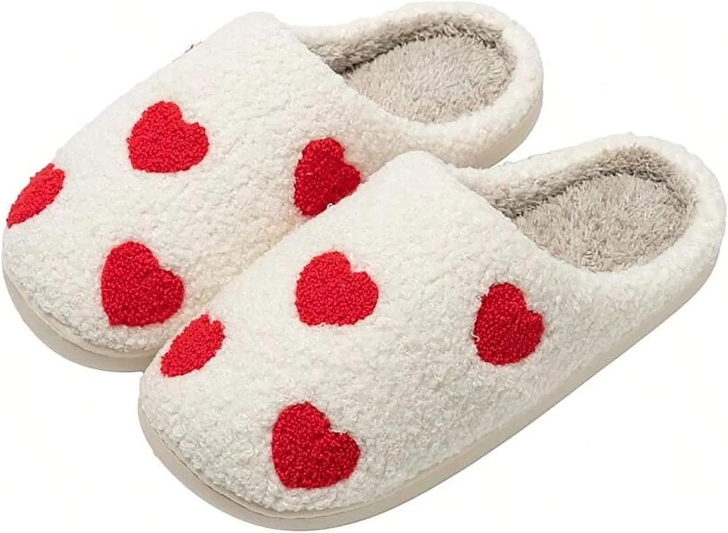 Women's Men's Cute Fuzzy Heart Slippers Memory Foam Fluffy Couple Slippers Cozy House Indoor Outdoor Shoes