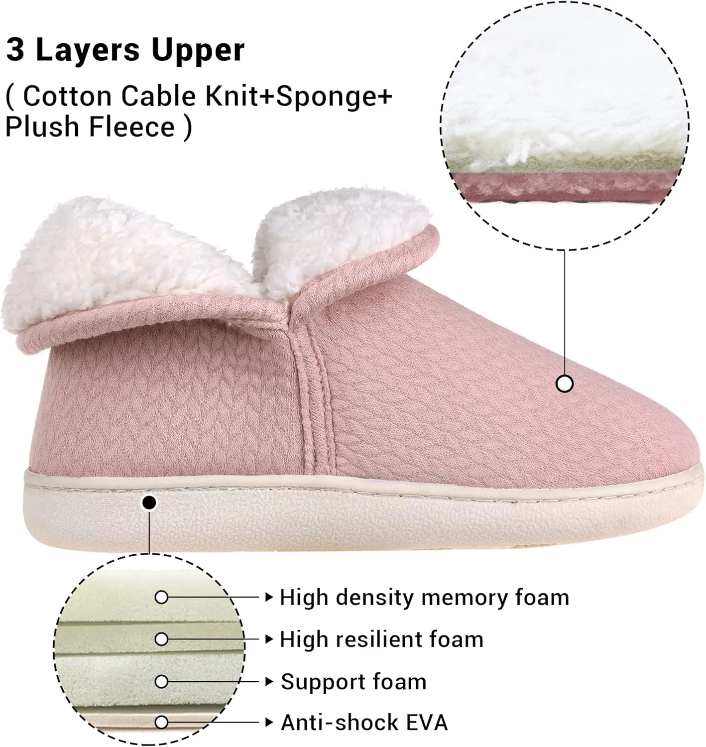 Womens Warm Bootie Slippers Comfy Memory Foam Plush Fleece Winter Indoor House Shoes