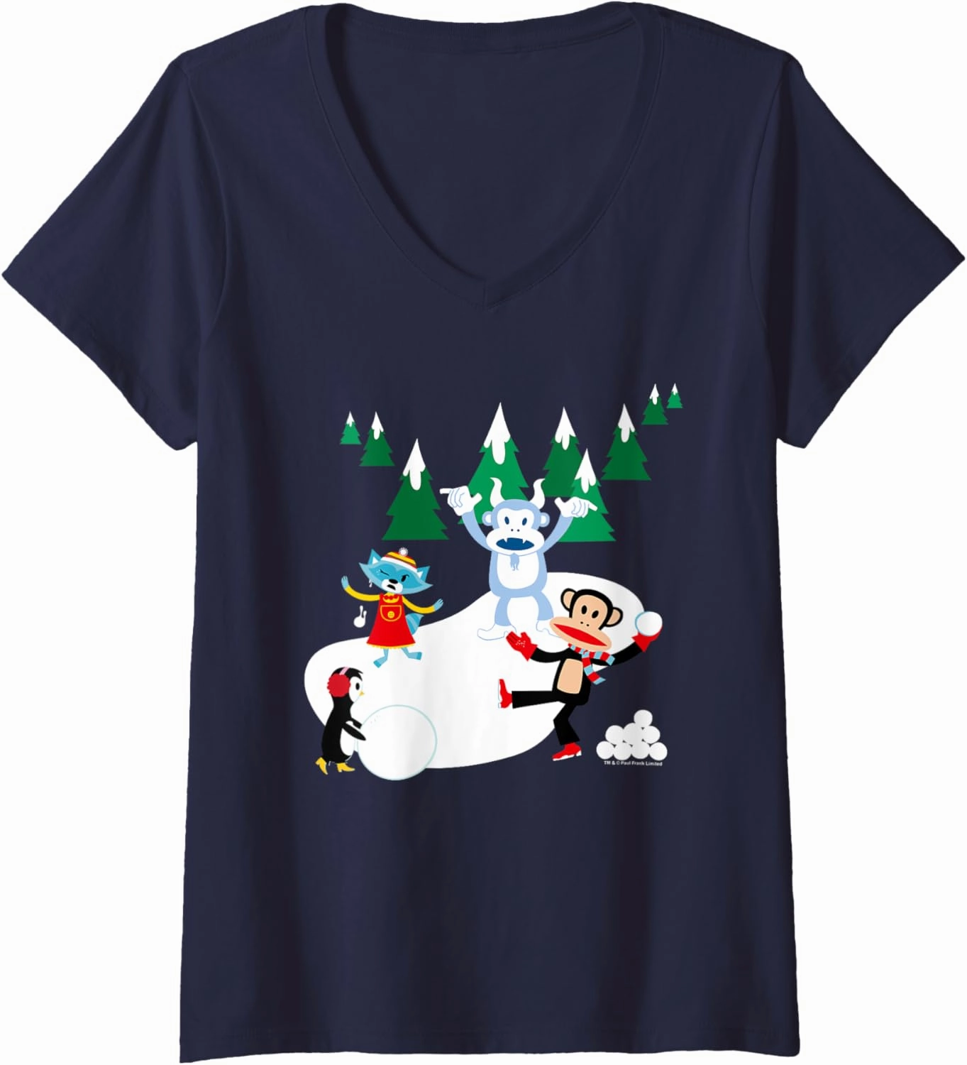 Womens Paul Frank Julius Monkey Shaka Bra Yeti & Co Christmas V-Neck T-Shirt