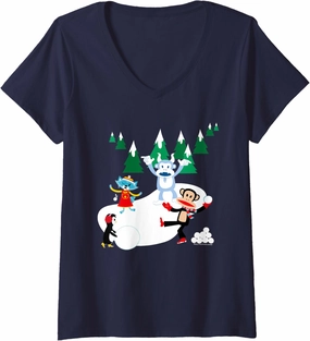 Womens Paul Frank Julius Monkey Shaka Bra Yeti & Co Christmas V-Neck T-Shirt
