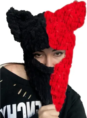 Y2k Knit Balaclava Face Mask for Women Men Bunny Ear Horn Ski Scarf Winter Warm Hat Knit Skull Beanie for Halloween