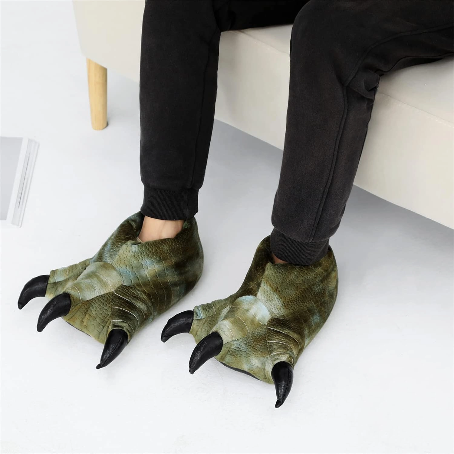 YESBOR Men's Cute Plush Paw Claw House Slippers Halloween Furry Animal Cosplay Costume Shoes
