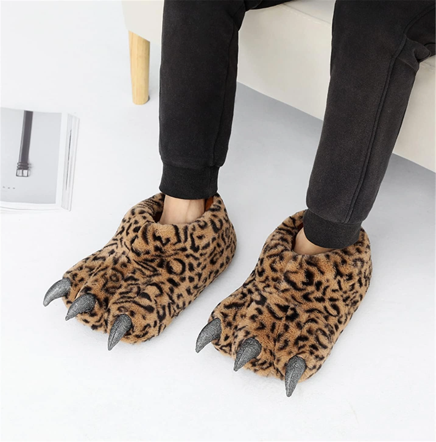 YESBOR Men's Cute Plush Paw Claw House Slippers Halloween Furry Animal Cosplay Costume Shoes