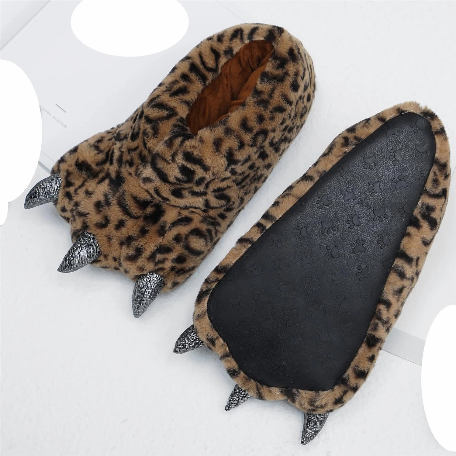 YESBOR Men's Cute Plush Paw Claw House Slippers Halloween Furry Animal Cosplay Costume Shoes