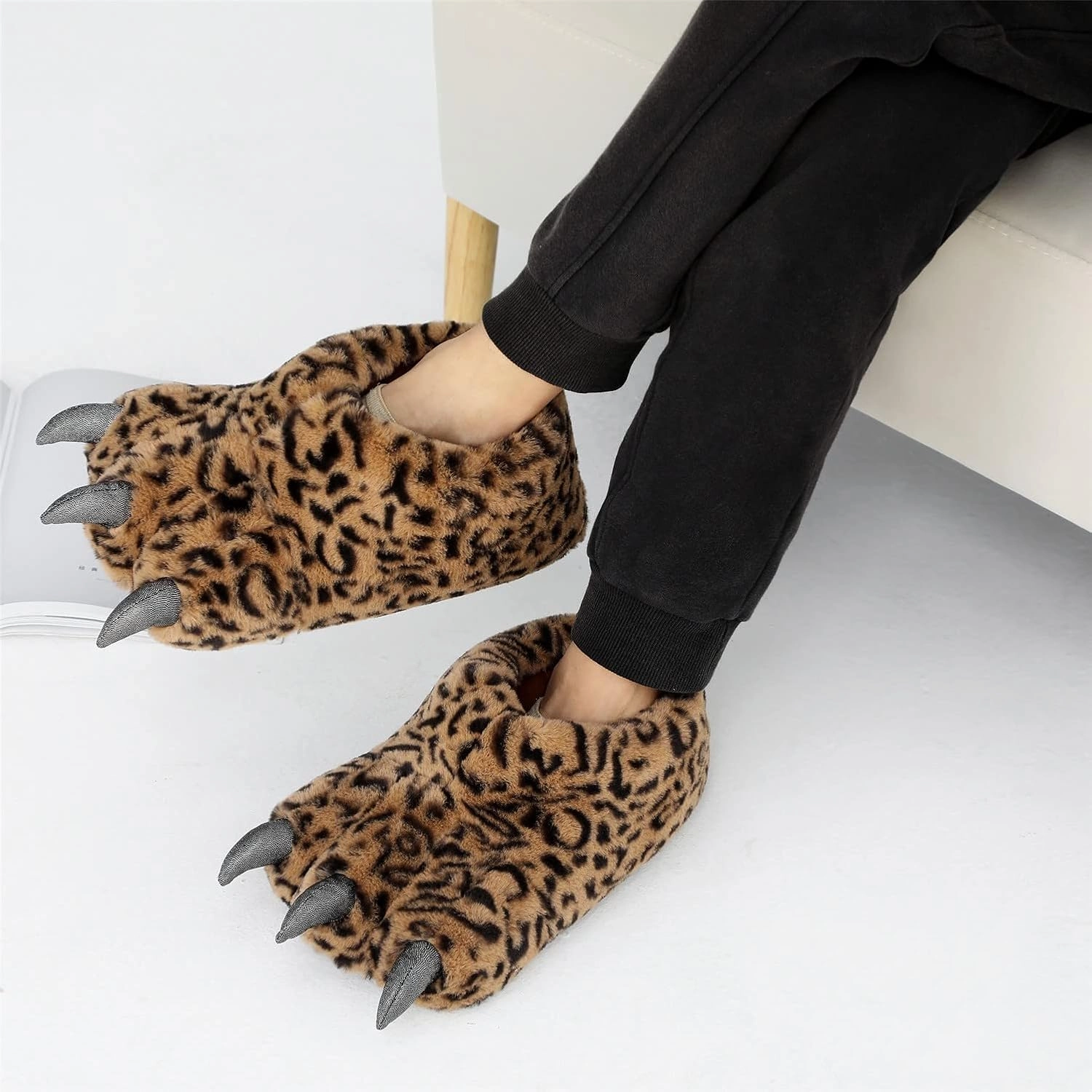 YESBOR Men's Cute Plush Paw Claw House Slippers Halloween Furry Animal Cosplay Costume Shoes