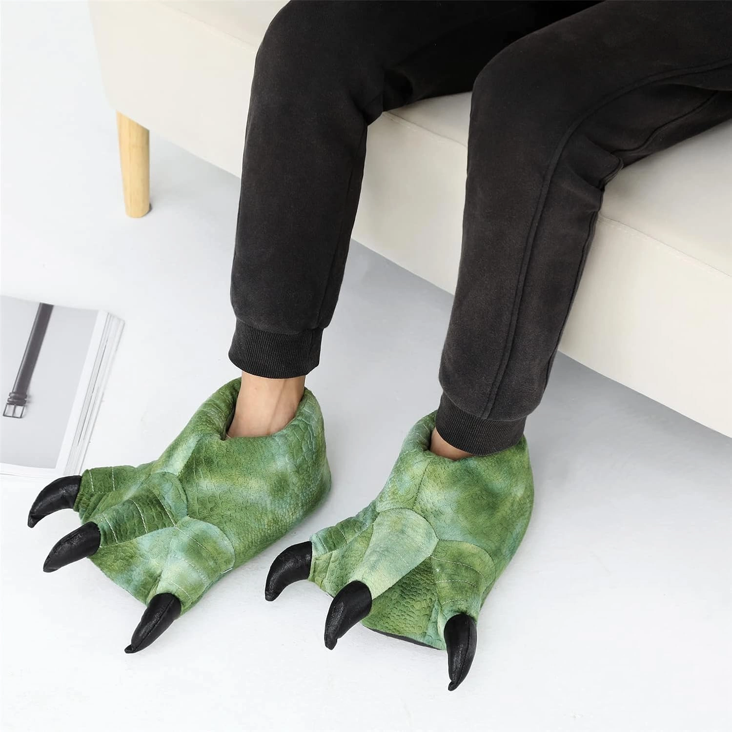 YESBOR Men's Cute Plush Paw Claw House Slippers Halloween Furry Animal Cosplay Costume Shoes
