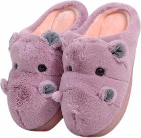 YILANLAN Women's Cartoon Animal Hippo Slippers - Winter Warm Furry Cute Home Slippers