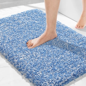 Yimobra Bath Rugs for Bathroom 32x20, Ultra Soft and Water Absorbent Bath Mats, Non Slip Plush Shower Mat Outside, Microfiber Thick Matts for Bathroom Floor/Tub, Machine Washable, Blue and White