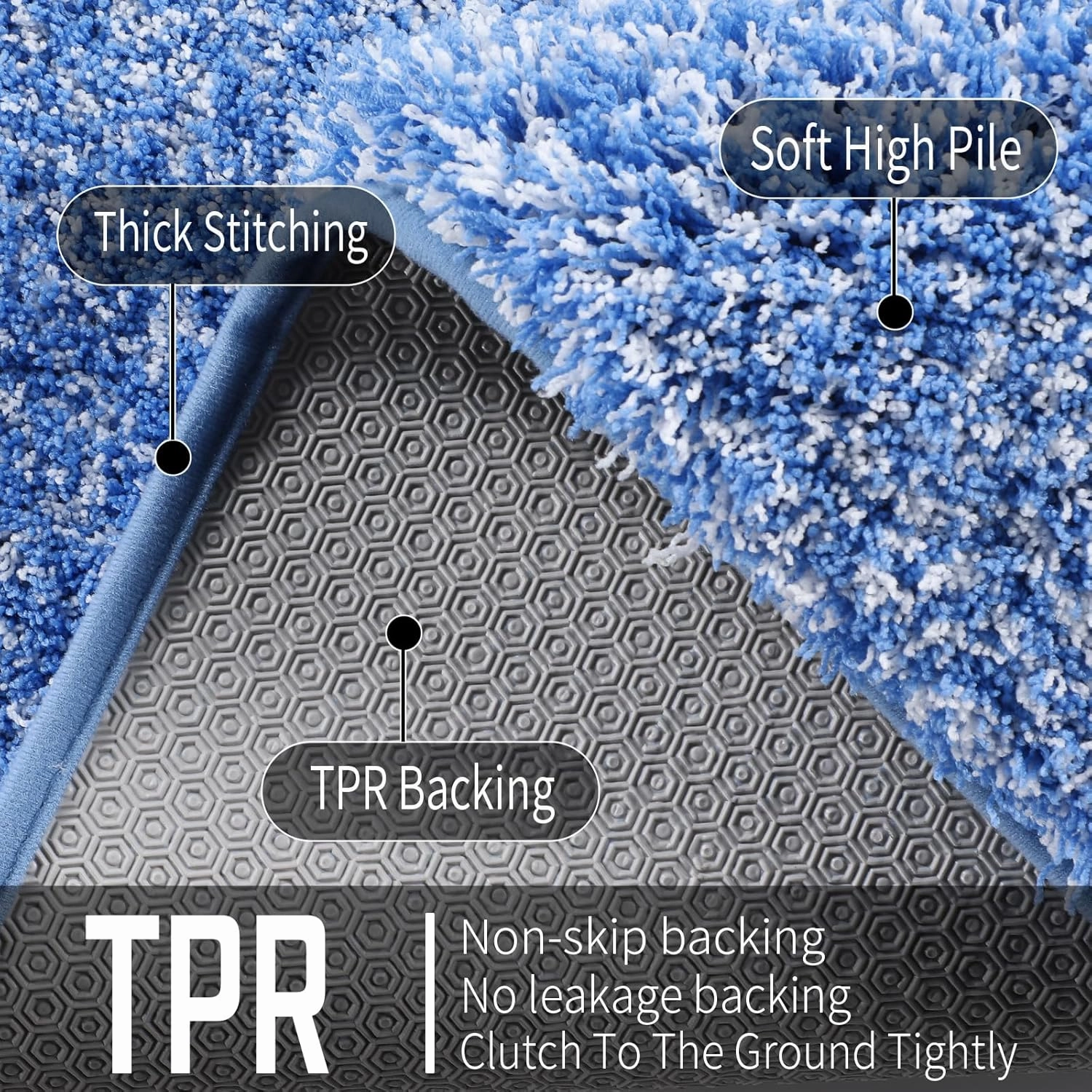 Yimobra Bath Rugs for Bathroom 32x20, Ultra Soft and Water Absorbent Bath Mats, Non Slip Plush Shower Mat Outside, Microfiber Thick Matts for Bathroom Floor/Tub, Machine Washable, Blue and White