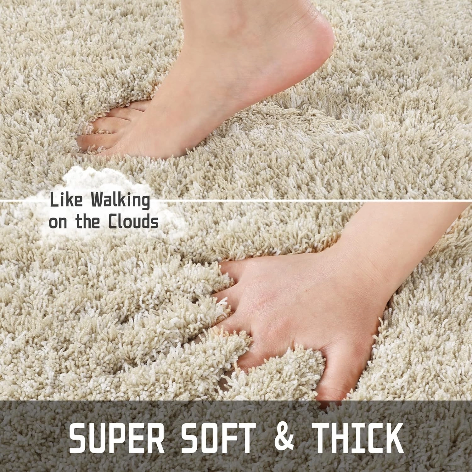 Yimobra Bathroom Rugs Non Slip Washable 36x24, Ultra Soft and Water Absorbent Bath Mats, Plush Fluffy Shower Mat Outside, Luxury Microfiber Thick Matts for Bathroom Floor/Tub, Light Beige and White