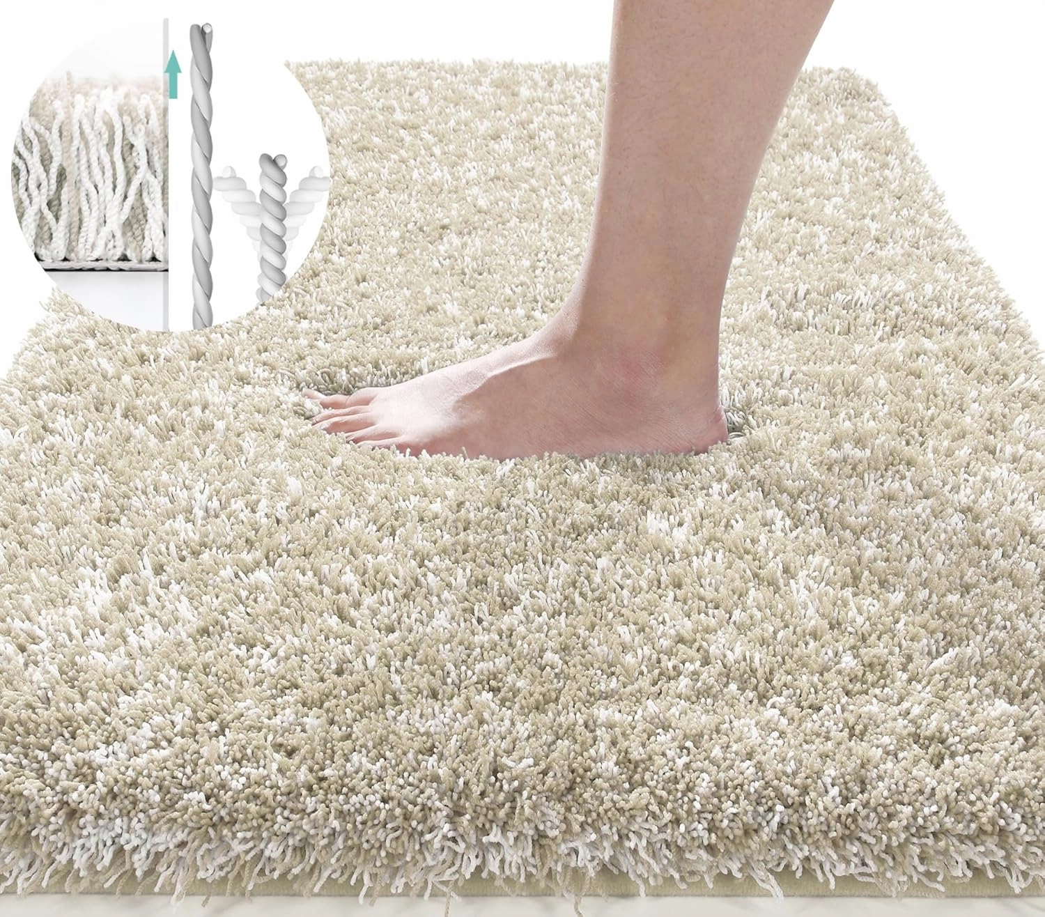 Yimobra Bathroom Rugs Non Slip Washable 36x24, Ultra Soft and Water Absorbent Bath Mats, Plush Fluffy Shower Mat Outside, Luxury Microfiber Thick Matts for Bathroom Floor/Tub, Light Beige and White